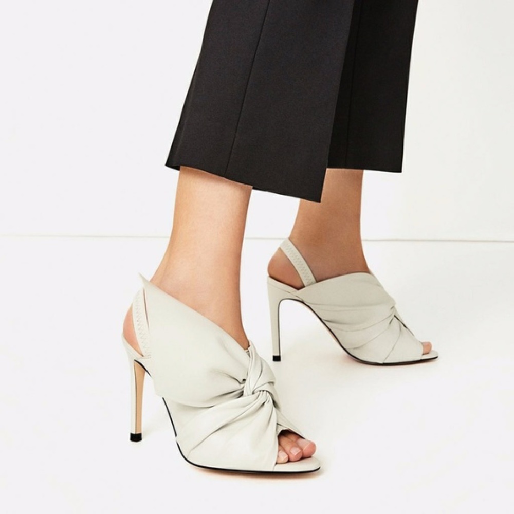 Zara Leather Sandals Heels Shoes with Bow Womens 6.5